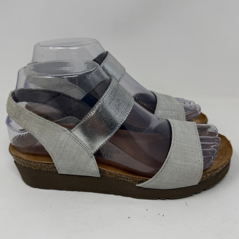 NAOT Platform Wedge Sandals Silver Metallic Strappy Slingback Womens 36 L5